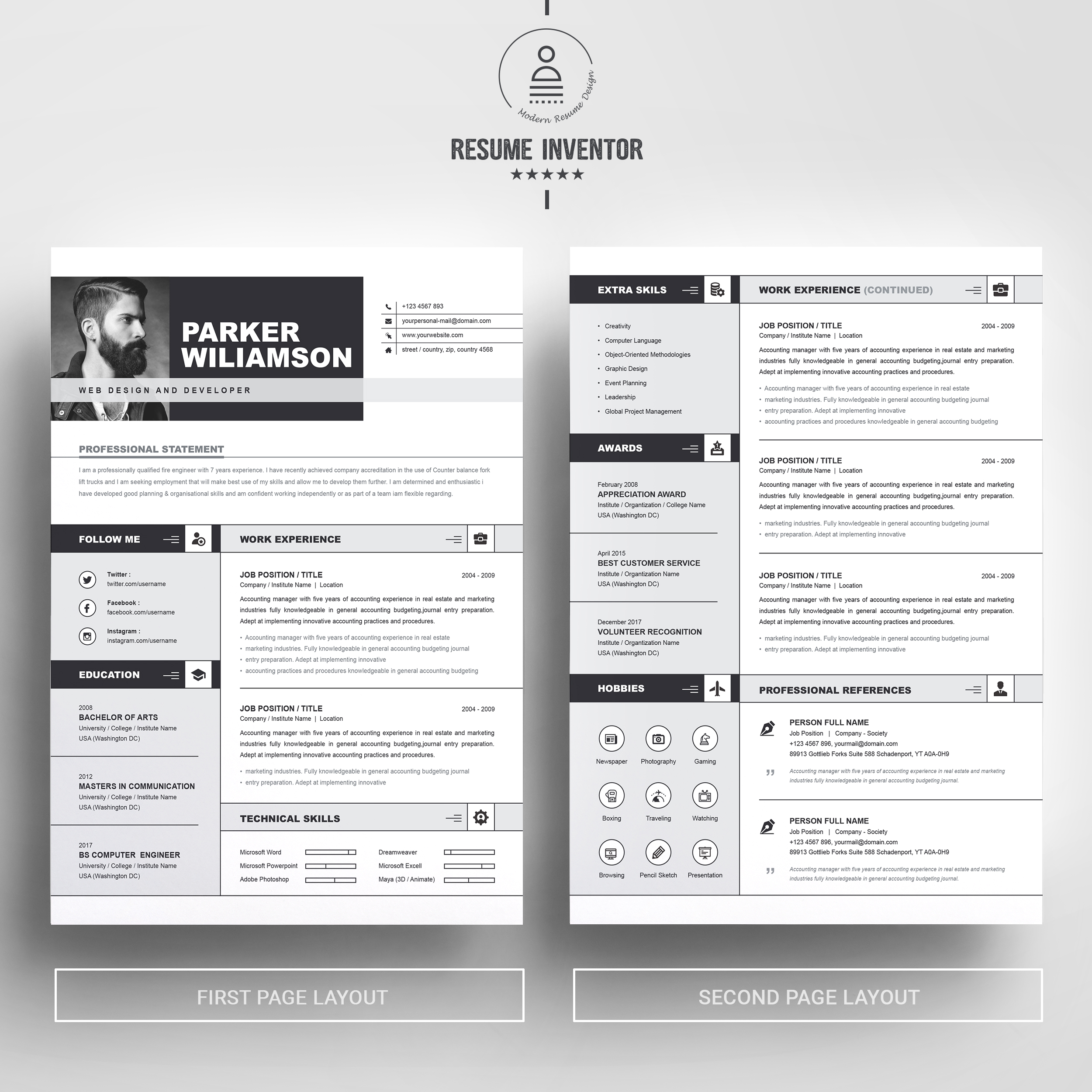 Photographer CV Template free download ResumeInventor