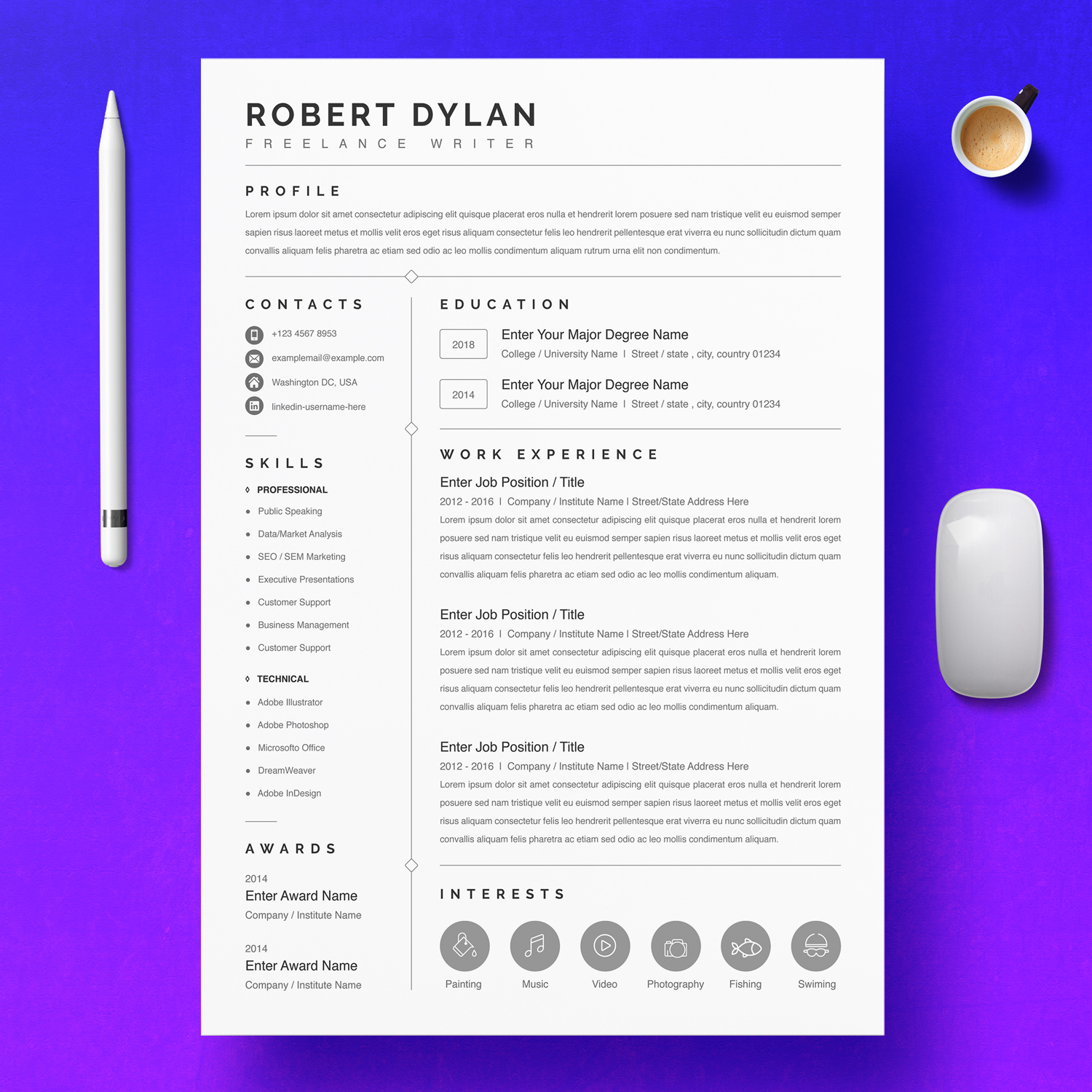 One Page CV Template 2023