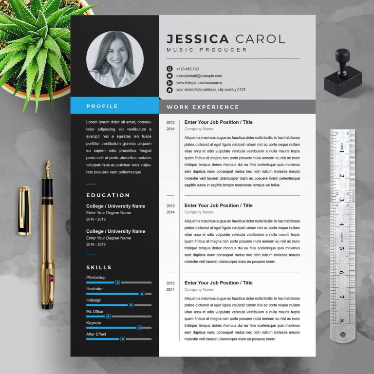 Music Producer Resume Template With Cover Letter Writing Tips   01 5 Pages Professional MS Word Aple Pages EPS Photoshop PSD Resume CV Design Template Design By Resume Inventor 5 768x768 