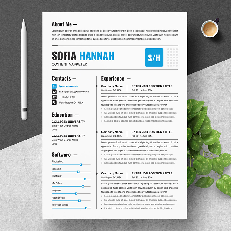 Content marketer resume template