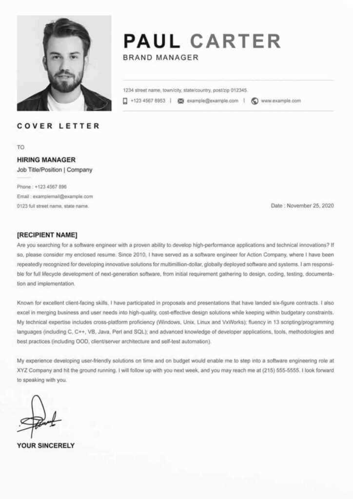 Brand Manager Cover Letter Example