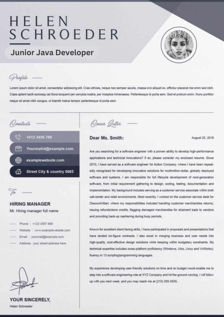 Junior Java Developer Cover Letter Example